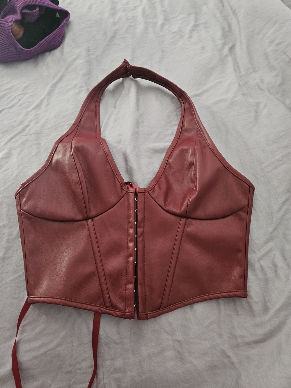Faux Leather Halter Corset Top